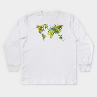 world map green yellow Kids Long Sleeve T-Shirt